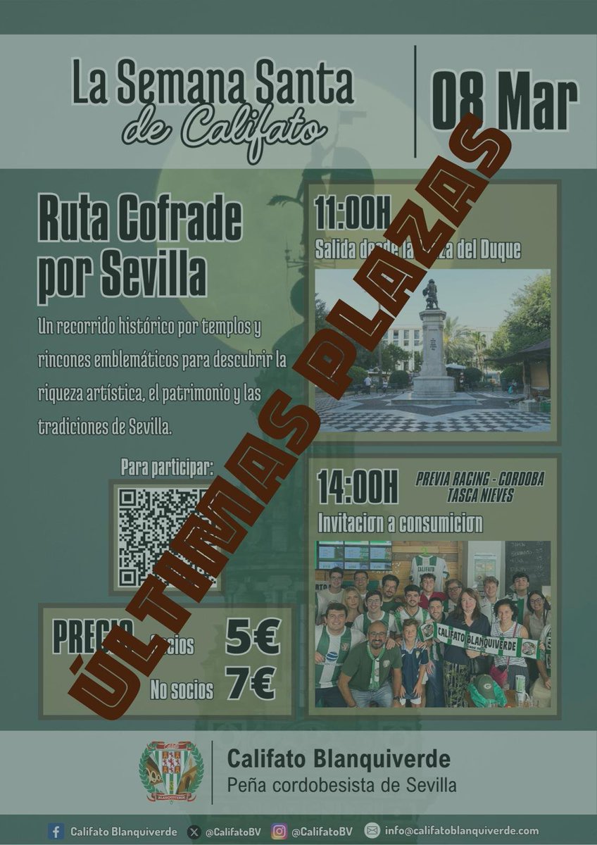 CalifatoBV's tweet photo. ⏳ Califas... ¡𝗺𝗮𝗻̃𝗮𝗻𝗮 𝗲𝘀 𝗲𝗹 𝗚𝗥𝗔𝗡 𝗗𝗜́𝗔!

Si aún tienes intención de sumarte a la #RutaCofrade de #CalifatoBlanquiverde, puedes hacerlo a través de este formulario: https://t.co/oSTwY0lPnT

🍻 Y después... #RacingCórdoba en familia.

¡PLANAZO! https://t.co/aC7IIVcbTj