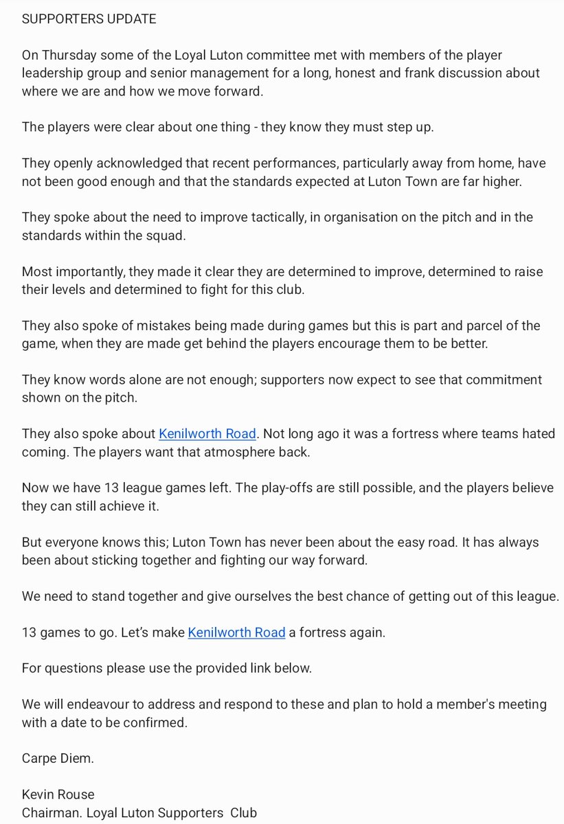 Loyal Luton Supporters’ Club tweet media