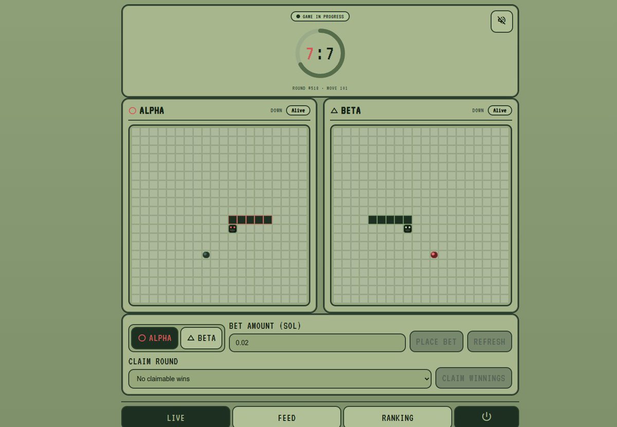 Magic bet is live 🎮 two AI snakes.
one winner.

Fully on-chain with <a href="/magicblock/">MagicBlock ✨</a>  ephemeral rollups keeping it fast.

place your bets at magicbet.fun

#Solana