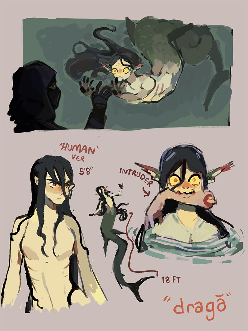 ves_sharks's tweet photo. the pain of immediately realizing I should provide context with my ocs. probably won't beyond cursory introductions. this is fishie a fresh water siren who is currently held in captivity by a monster hunter (with... a complicated relationship) https://t.co/2rcRCUEtGw