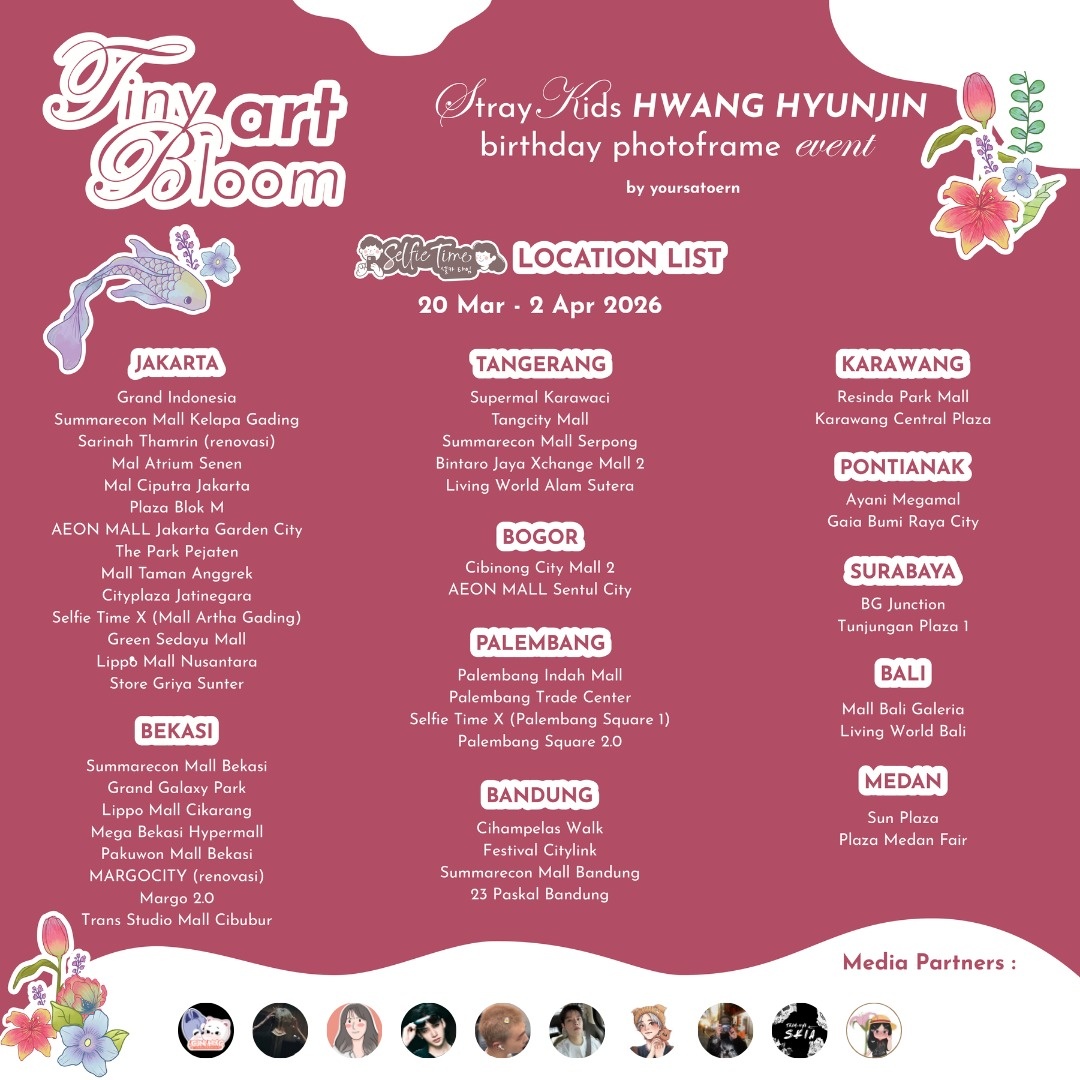 jxstdark's tweet photo. ✿✼::°:. Tiny Art Bloom .:°::✼✿

Hwang Hyunjin Birthday Photobooth Event by @yoursatoern

Art in motion, bloom in emotion. Let’s spread the love for Hyunjin 💖

📆 20 Mar – 2 Apr 2026
📍 Selfie Time (@selfietimeid)

#TinyArtBloom #HwangHyunjin #Hyunjin #HyunjinBirthday https://t.co/GLc1o9RSX0