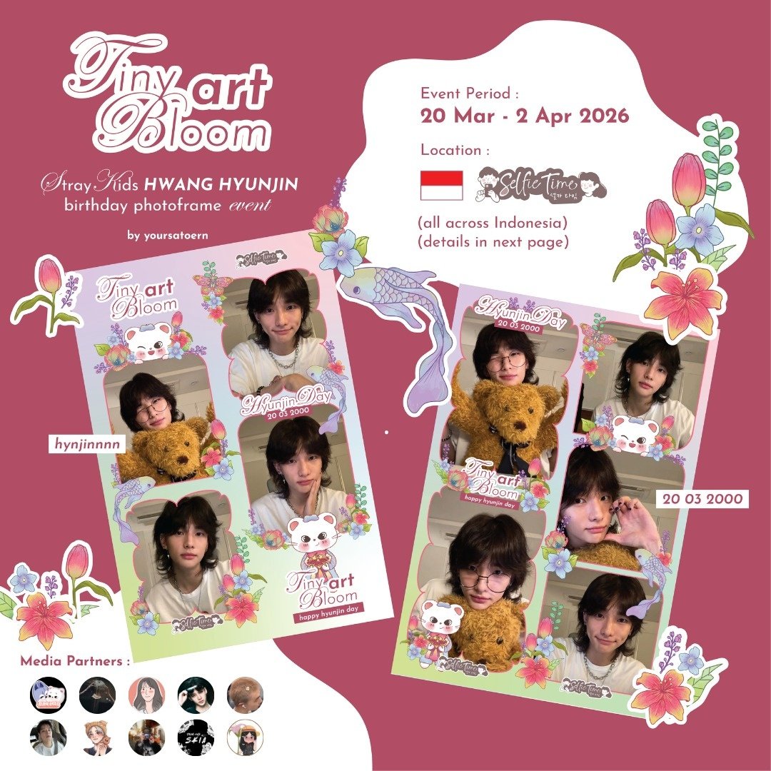 jxstdark's tweet photo. ✿✼::°:. Tiny Art Bloom .:°::✼✿

Hwang Hyunjin Birthday Photobooth Event by @yoursatoern

Art in motion, bloom in emotion. Let’s spread the love for Hyunjin 💖

📆 20 Mar – 2 Apr 2026
📍 Selfie Time (@selfietimeid)

#TinyArtBloom #HwangHyunjin #Hyunjin #HyunjinBirthday https://t.co/GLc1o9RSX0