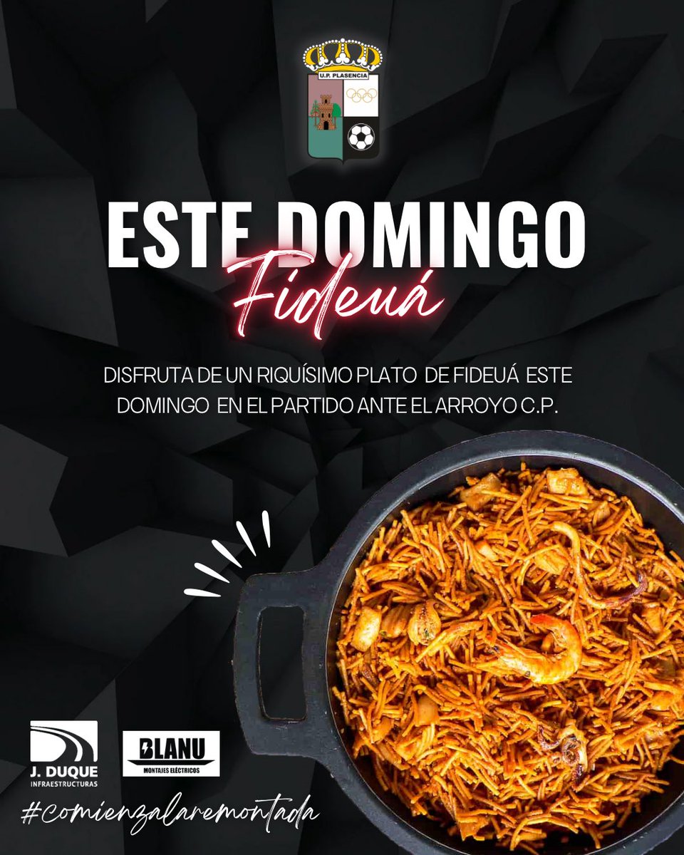 ⚽🍤 ¡Plan perfecto para este domingo!

Ven a animar a la UPP en el partido frente al Arroyo C.P. y luego disfruta de un delicioso plato de fideuá. 

Buen fútbol, gran ambiente y un sabor que no te puedes perder.

Porque los domingos de fútbol… se viven mejor juntos.💪🏽