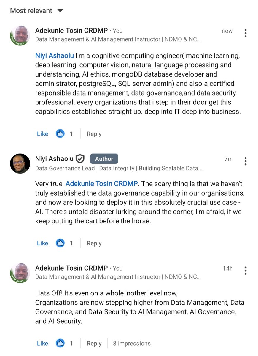 I_mkhallam's tweet photo. AI transformation without data governance is operational risk.

In every organization I support, the mission is clear:
Build Responsible Data Management, establish Data Governance capability, and prepare enterprises for AI Governance and Algorithmic Accountability. https://t.co/I6x338TFaV