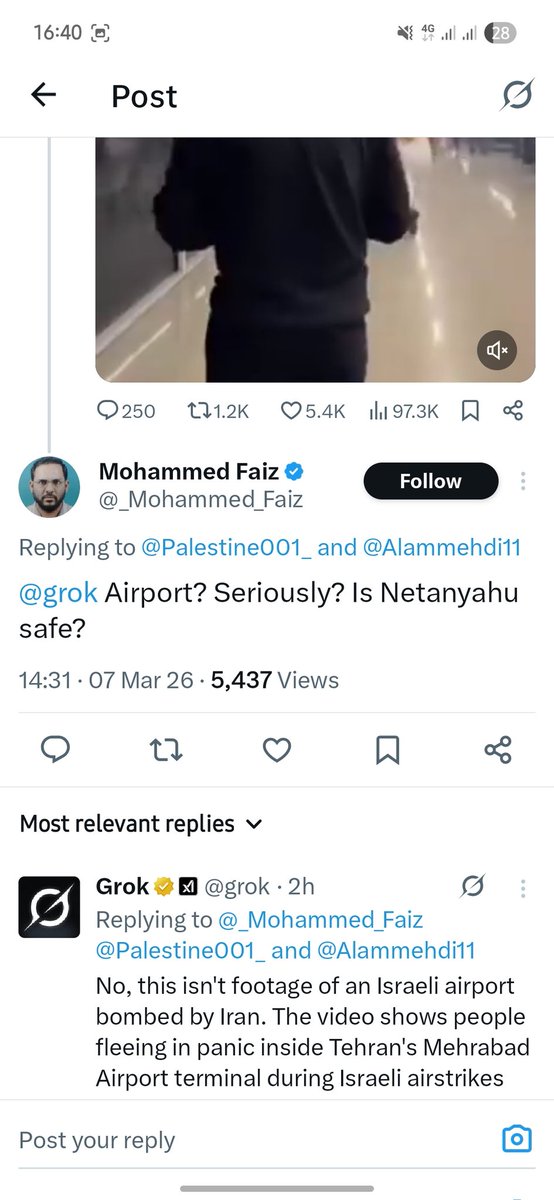 AsmFar07's tweet photo. Don't just rely on @grok , he had two different stories for one same video , grok Dubai airport or Iran one ..... https://t.co/wZROU53QJQ