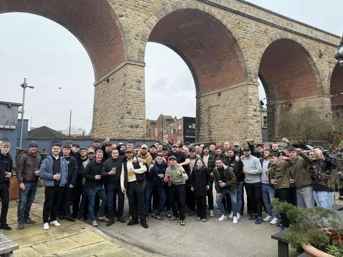 footyawayday's tweet image. Mansfield Town fans today ahead of their big FA Cup 5th round tie at home to Arsenal #stags