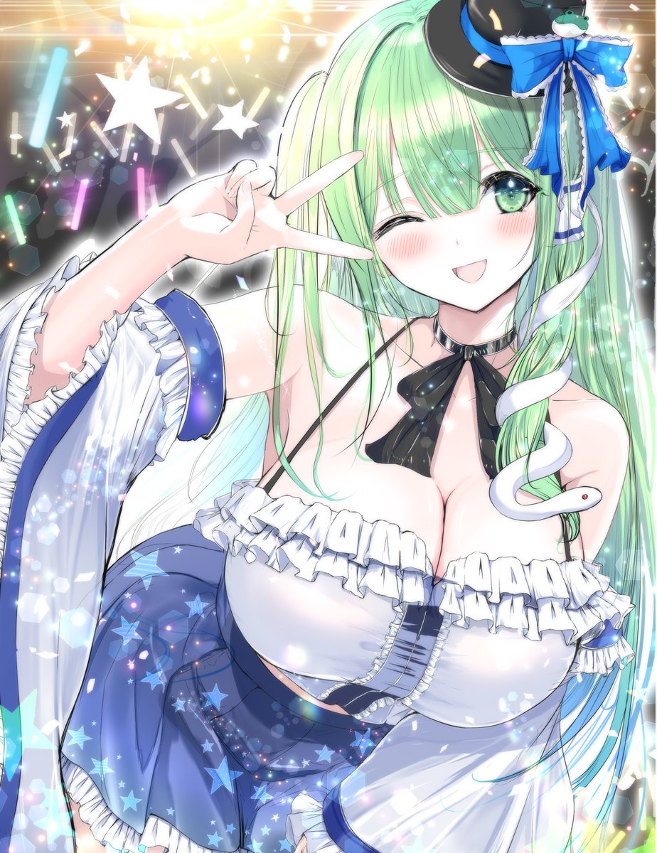 3月7日は早苗さんの日🐸🐍✨
アイドルな早苗さん描きました！

#3月7日は早苗さんの日
#早苗の日
#東風谷早苗