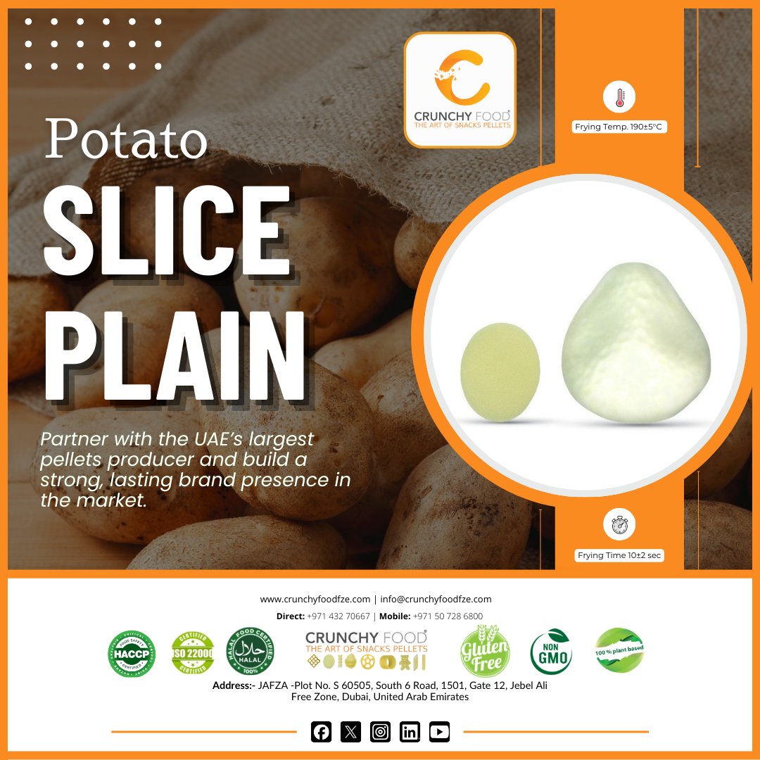 CrunchyFoodFze's tweet photo. 🥔 Crafted for Crunch!

At #CrunchyFoodFZE, #potatosliceplain snack pellets are made with advanced European technology to keep a smooth shape and expand well when fried or baked, ready for bold seasoning and fresh snack ideas.

🌐 https://t.co/kvGt16s9Xz

 #snackpellets https://t.co/GJ2m8LN9NR