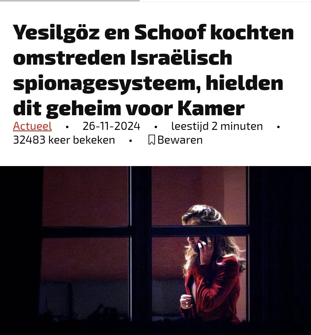 Zullen we deze 'misstap' van de #VVD ook (nog/weer) uitvoerig bespreken in de mainstream talkshows? #FVD 

Het ministerie van Justitie en Veiligheid heeft buiten de Tweede Kamer om een telefoon- en data-#aftapsysteem voor de politie gekocht van het omstreden #Israëlische