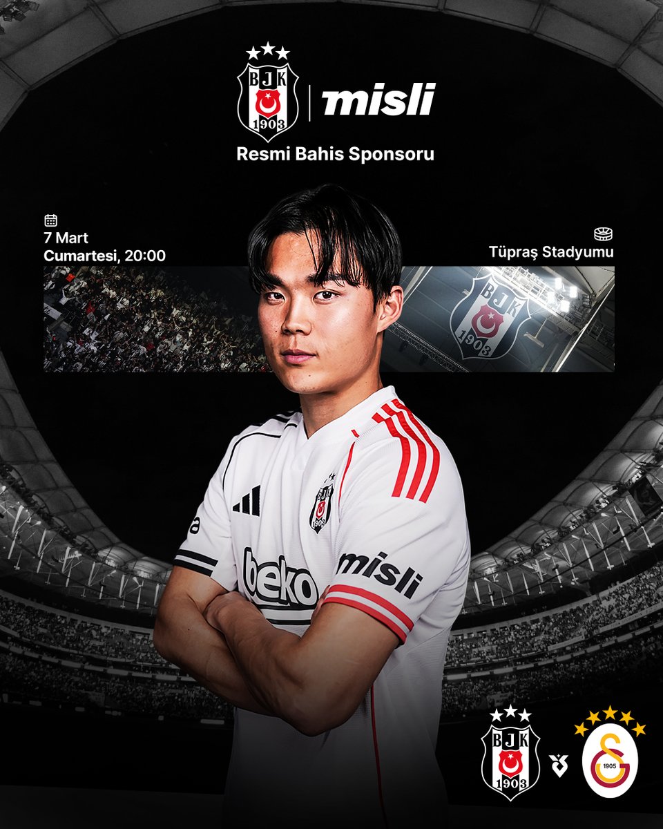 Besiktas's tweet photo. Beşiktaşımız, Galatasaray karşısında galibiyet için sahaya çıkıyor!

Sen de maçın heyecanına ortak olmak için Misli’ye gir, kazanmanın tutkusunu Bitmeyecek Sevdanın Tutkulu Sponsoru Misli'de yaşa!

https://t.co/mCb7mjOniy https://t.co/tqsDwmqI60
