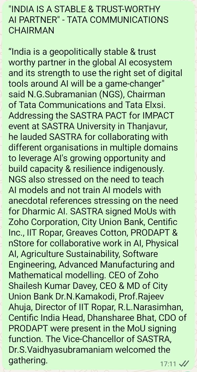 SastraUniv's tweet photo. Its time to Act after the SASTRA PACT for IMPACT event @SastraUniv Look fwd to actionable deliverables maximizing all possible outcomes as envisaged in the MoUs signed today. @Zoho @ramprakashr @CentificGlobal @Prodapt @svembu @SVaidhyasubrama @SASTRAUniAlumni @EduMinOfIndia https://t.co/uETyVfuV7Q