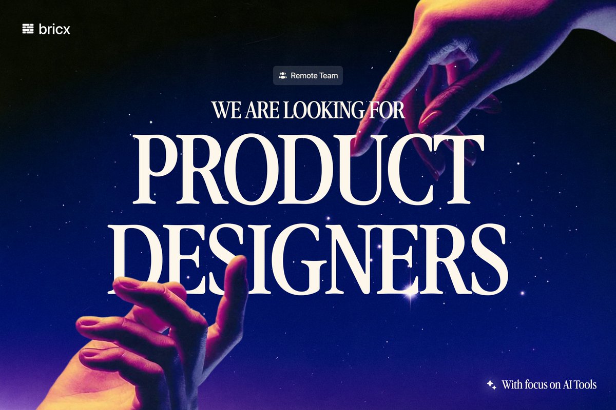 We're hiring 2 Product Designers at Bricx. 
(Full-time, Remotly)

We need designers who understand AI and get things done. 
You'll work with the best AI and SaaS startups out there.

Apply here - forms.gle/uRYL1UuixupGcV…