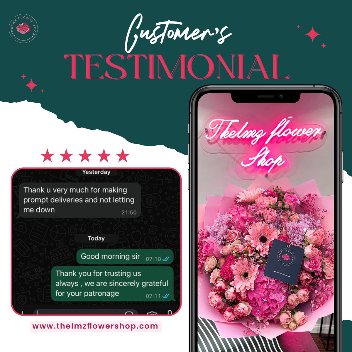 Thelmzflower's tweet image. Thank you for trusting us to bring joy with our blooms. Your kind words inspire us to keep spreading beauty, one bouquet at a time. 💛 

#ThelmzFlowerShop #HappyCustomers #BloomsWithLove