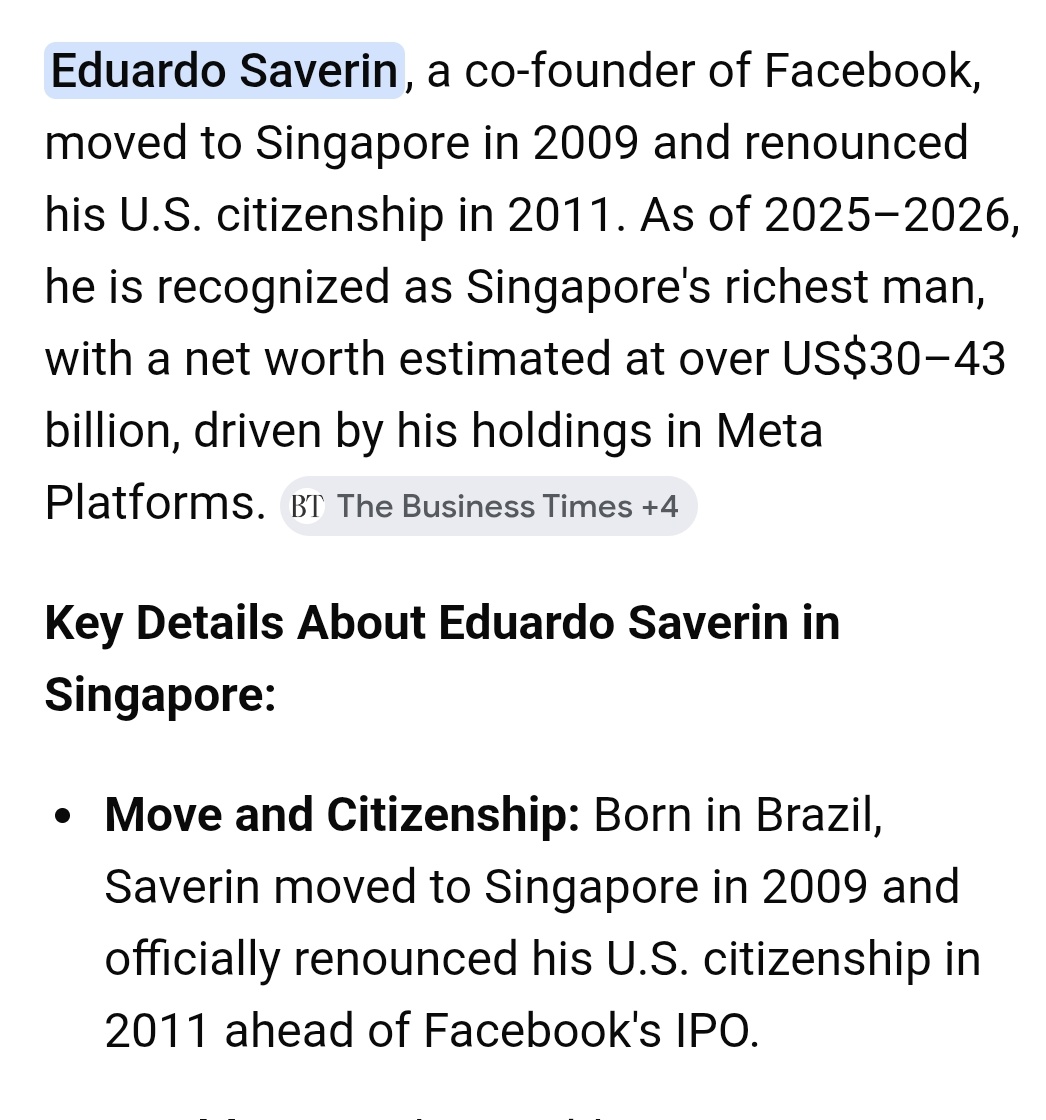 Co-founder of Facebook, Eduardo Saverin must be incredibly smart to move to Singapore back in 2011 considering what is happening in US and the world now.