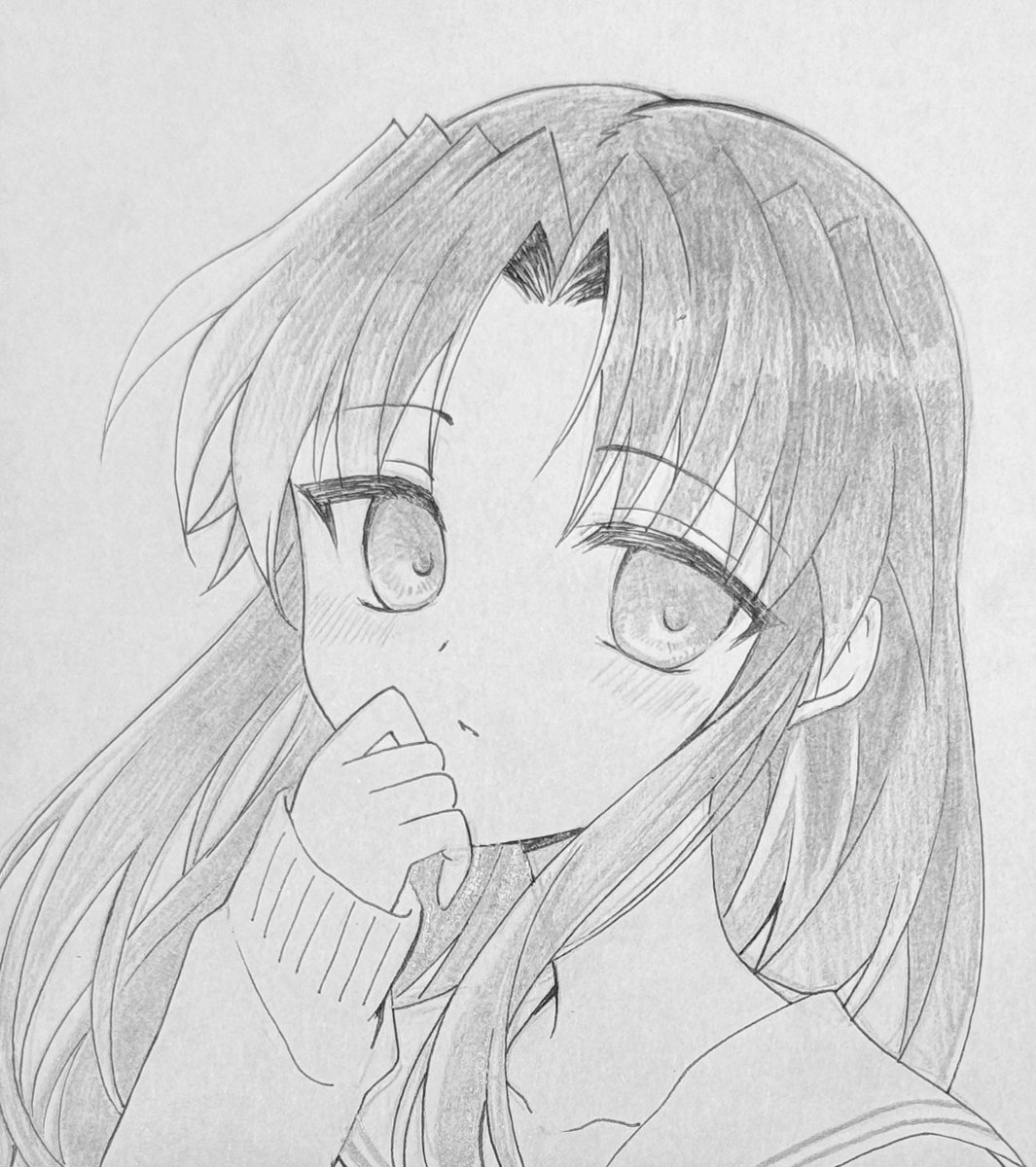1315日目のアナログイラストはONE.の川名みさき先輩です。色紙にボールペンでペン入れしつつ鉛筆みたいなシャーペン1本で塗り込みました。 