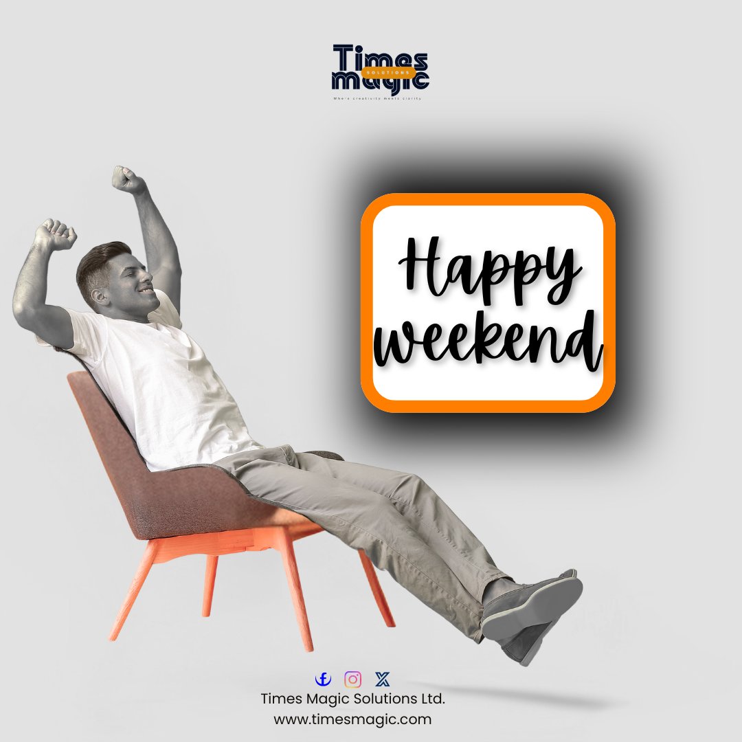 Lean back, breathe easy… it’s the weekend! 😎

Step away from the hustle, recharge your energy, and get ready to come back stronger and more creative next week.

Enjoy your weekend!

#HappyWeekend
#WeekendMood
#TimesMagicSolutions
#CreativityAtWork