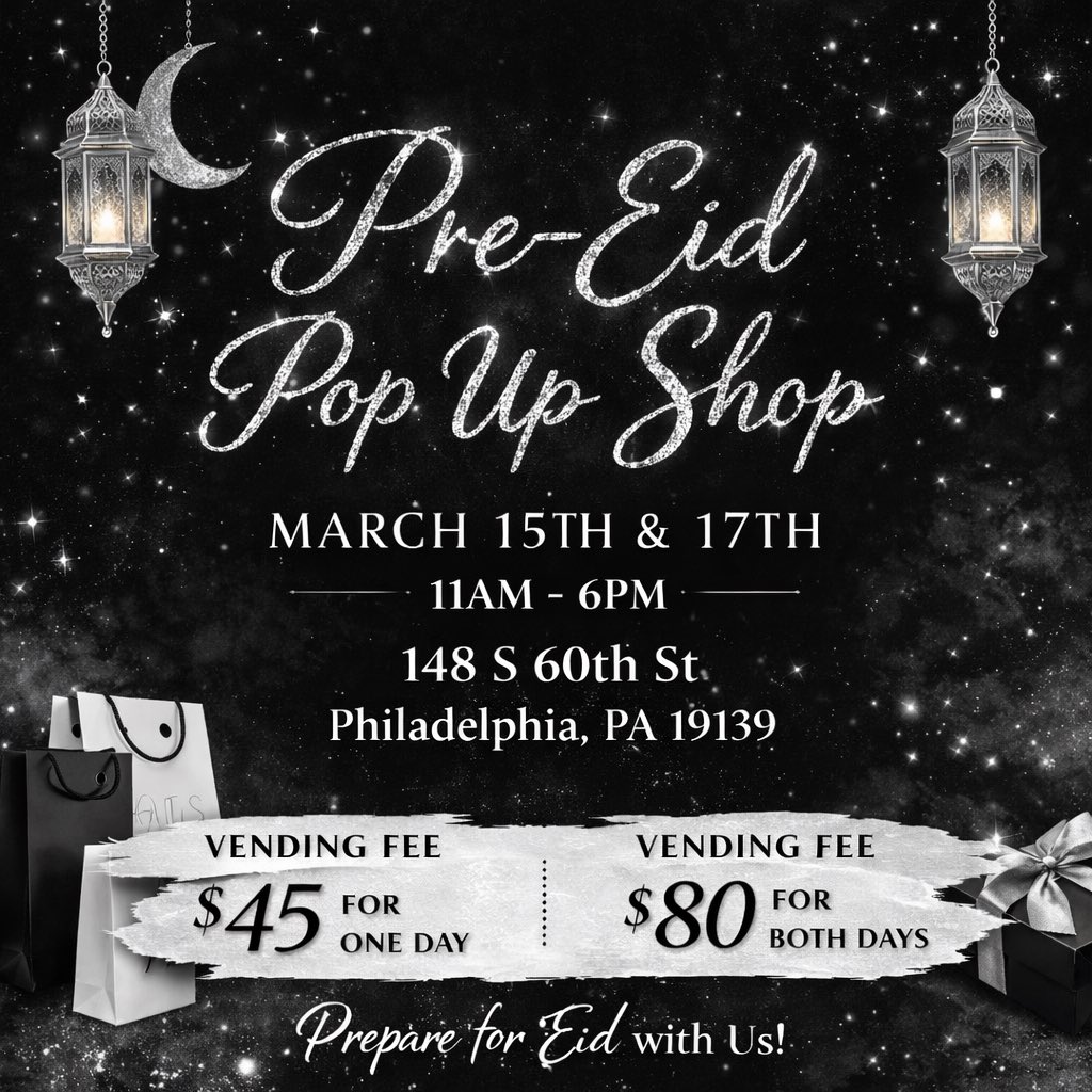 azeezahkhuz's tweet photo. if you were anyone, you know has a small business and it’s looking to make some money this Eid. Comment down below OR DM ME #philly #ramadan #popupshop https://t.co/N9e0T7BQsX