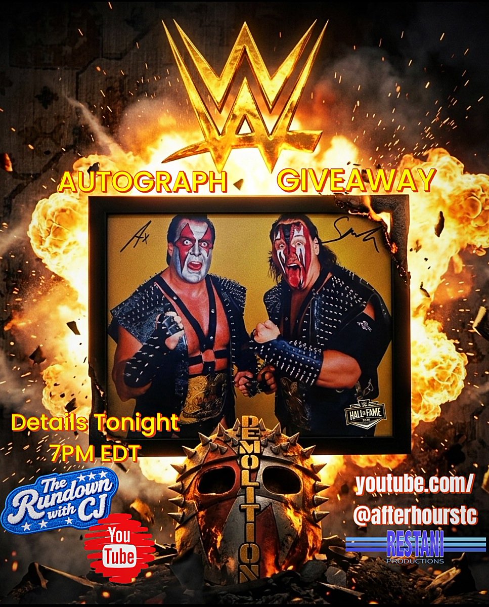 CardiacDrop's tweet image. Tune into The Rundown with CJ Podcast tonight and find out more about The After Hours giveaway of an autographed photo by the legendary DEMOLITION.
7pm EDT - YouTube 

youtu.be/whZvYko0FHQ