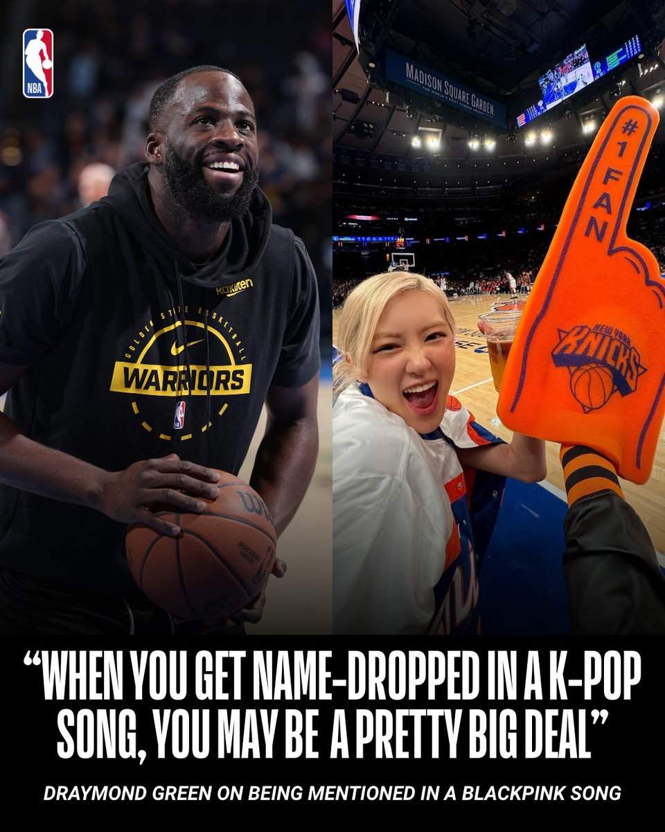NBA_Indonesia's tweet image. "Golden like we Draymond…” 🏀🎶

Draymond Green beri respon setelah tahu Blackpink sebut namanya di lagu baru mereka! 🖤🩷

#NBAOffCourt #Blackpink #DraymondGreen #MeandMy