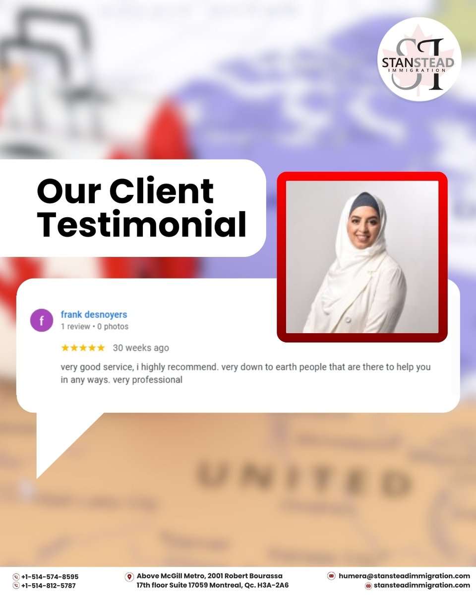 stansteadimm's tweet image. Very good service, I highly recommend. Very down to earth people that are there to help you in any ways. Very professional. — Frank Desnoyers.

📲 fill this form: zurl.co/nVVvp

#sis #humerakhanrcic #CanadaImmigration #ClientReview #StansteadImmigration