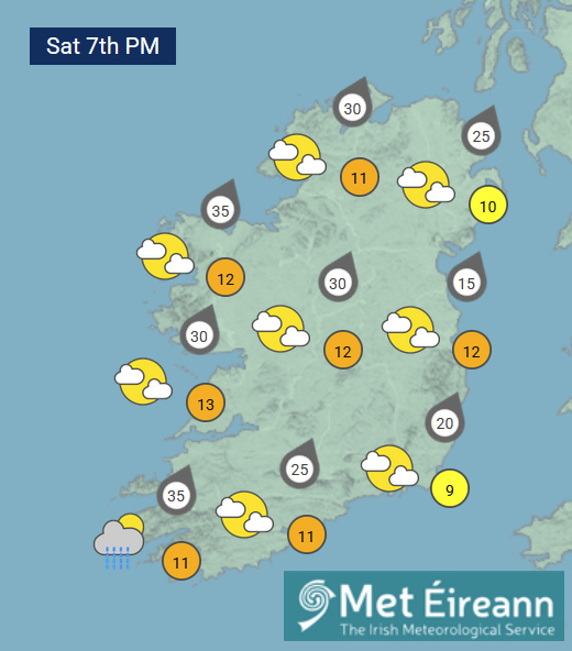 MetEireann's tweet image. Mostly dry this #afternoon with variable cloud amounts &amp;amp; sunshine, and just the chance of an isolated shower in the west &amp;amp; south 🌤️🌥️⛅️☂️

Highs of 9 to 13 C🌡️
