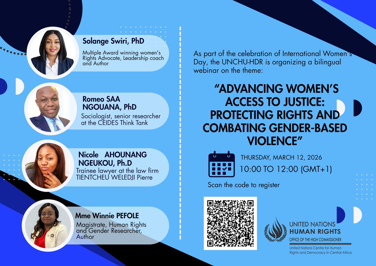 On the occasion of International Women’s Day, join our bilingual webinar: “Women’s Access to Justice: Taking Action to Protect Rights and Combat Gender-Based Violence.”
Register: docs.google.com/forms/d/e/1FAI…

#IWD2026 #WomensRights #GenderEquality #StopGBV #RightsJusticeAction