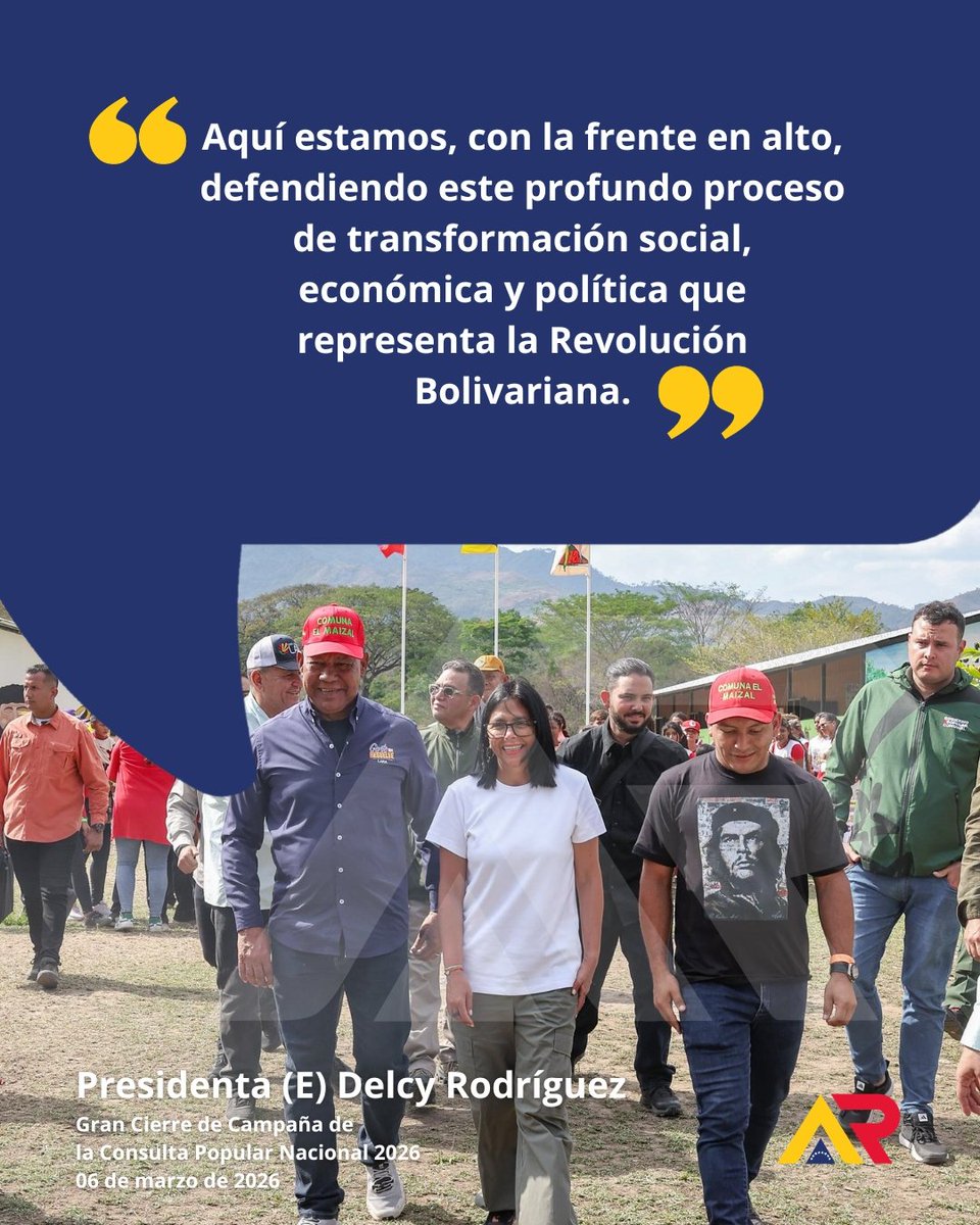 ARvenceremos's tweet photo. La Presidenta Encargada de la República Bolivariana de Venezuela, Delcy Rodríguez, (@delcyrodriguezv) realizó un recorrido integral por la Comuna Socialista 'El Maizal' aquí te traemos lo más importante de su visita ✊🏻🇻🇪❤️

#DelcyRodriguez 
#Venezuela 
#ComunaONada https://t.co/qKc2R2hihi