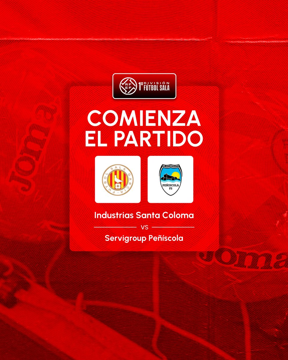 𝗝𝗼𝗿𝗻𝗮𝗱𝗮 𝟮𝟭 #PrimeraDivisiónFS | ¡Empieza el partido! 

▶️ <a href="/fsalagarcia/">Industrias Santa Coloma</a> - <a href="/peniscolafs/">Servigroup Peñíscola FS</a>. 

📺 <a href="/teledeporte/">Teledeporte</a>. 

#FutsalRFEF | #IndustriasPeñíscola.