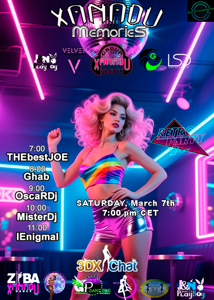 ✨ ＸＡＮＡＤＵ™ 》ＭＥＭＯＲＩＥＳ ＤＩＳＣＯ ＰＡＲＴＹ《
Retro lights, disco vibes, and a dancefloor ready to explode. Saturday March 7, 7:00 pm CET at <a href="/3dxchat/">3DXChat</a>.
Step in and relive the golden nights. #Xanadu #Memories #DiscoParty #3DXChat #Dance #House