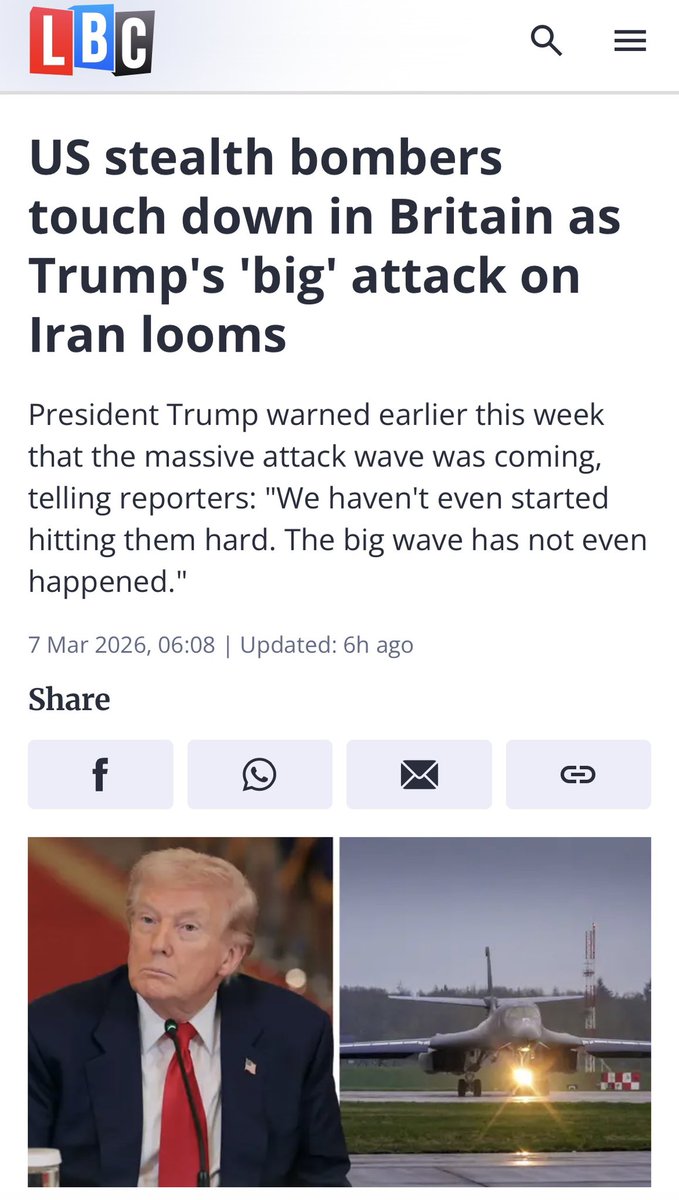 American B-1 bombers are landing on British soil before flying off to bomb Iran, yet Keir Starmer gaslights the nation by claiming the UK isn’t at war.

These aircraft are dropping 2,000lb bombs on schools, hospitals and homes in Iran, where the death toll has already surpassed