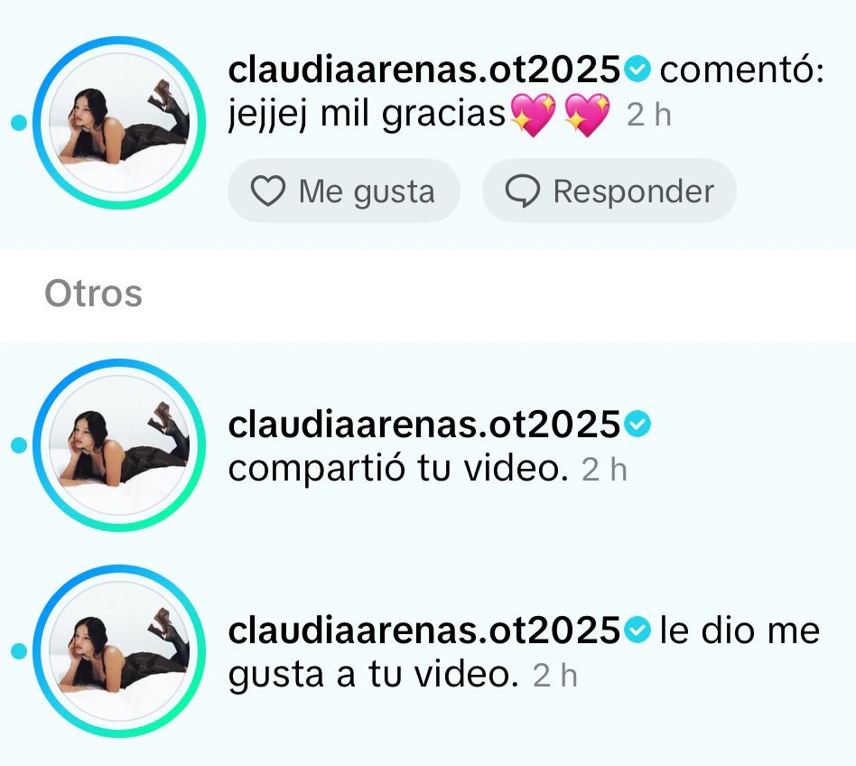 cuando subiste el tiktok por los jajas y de la nada aparece claudia arenas likeando, compartiendo y comentando (me quiero m0rir 🤠)