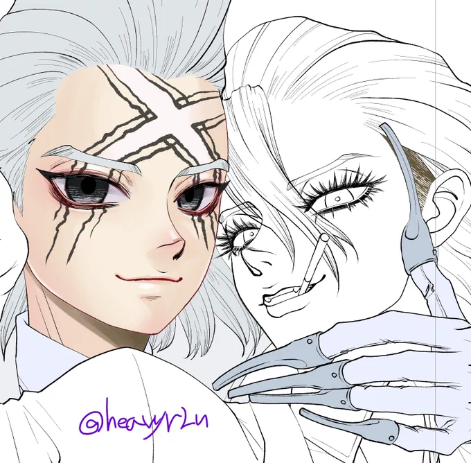 普段モノクロでしか絵を描かないから
カラーにしたらなんか✖の顔が違う
でも透明感出たので良し
 #蛇ぜす 