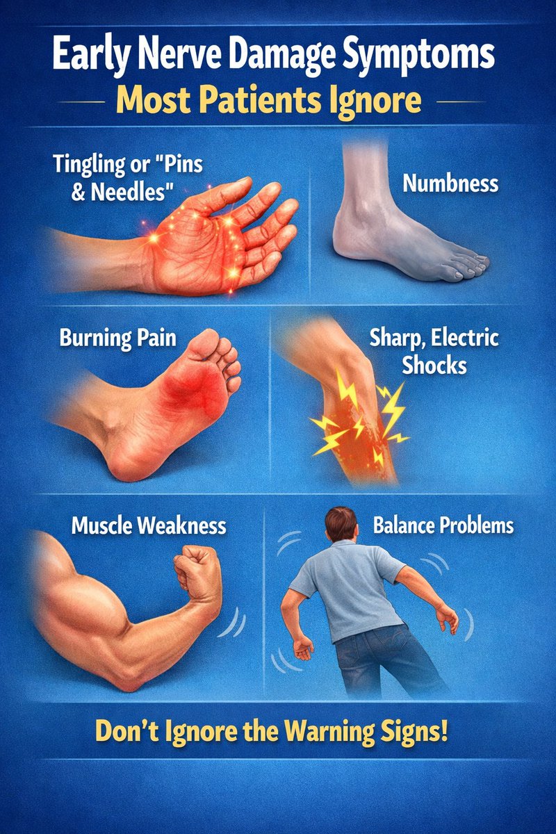 HospitalTraders's tweet photo. Early Nerve Damage Symptoms Most Patients Ignore
Tingling or burning in feet? Early nerve damage warning.

Protect kidneys, heart, nerves, liver and eyes.
Book Diabetes Organ Risk Assessment

#DiabetesAwareness #DiabeticNeuropathy #ControlBloodSugar #PreventComplications https://t.co/GU4a9Le9C2