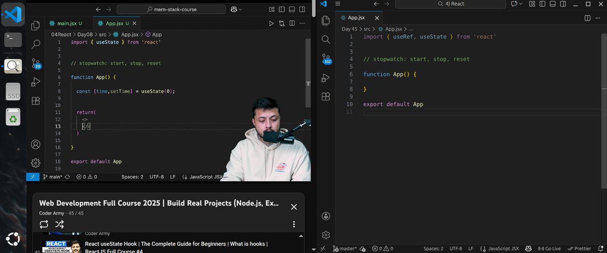 Manikya_Rathore's tweet photo. ✅ Day 45 of #Defence with @rohit_negi9 & @adityatandon02
useRef from first principles Mutable values persist Store interval ID DOM access current property No re renders useRef vs useState Stopwatch Video player Form handling #ReactJS #JavaScript #WebDevelopment #DefenceChallenge https://t.co/REjVy8oe2f