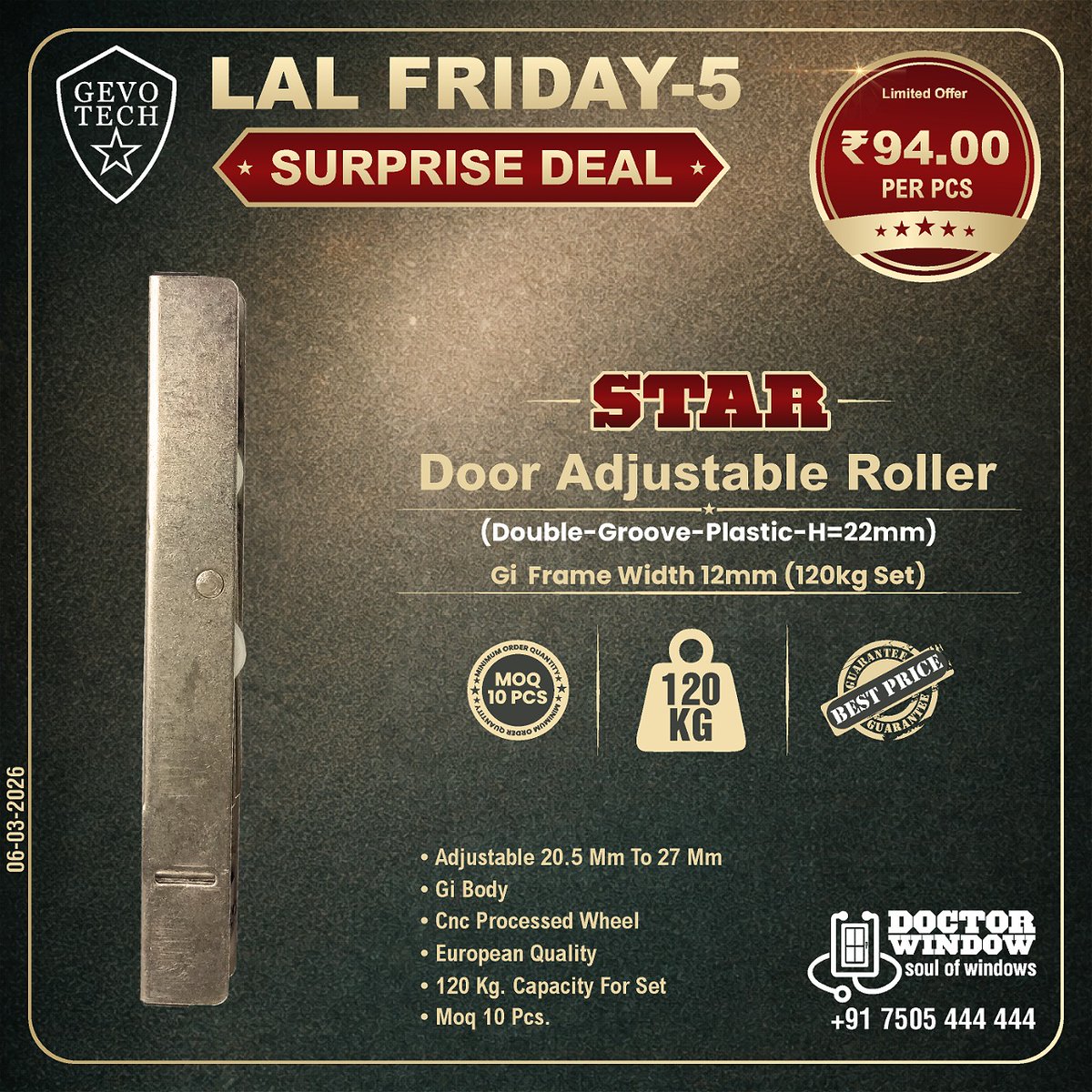 DOCTORWINDOW_IN's tweet image. GEVO TECH MIAMI TOUCHLOCK STRIKER
GEVO TECH KOMATSU CASEMENT HANDLE
GEVO TECH STAR DOOR ADJUSTABLE ROLLER
GEVO TECH TORNADO ARM STAY (SS201)

#touchlock #handles #doorroller #armstay #doctorwindow #soulofwindows #hardware #hardwareaccessories #door #window