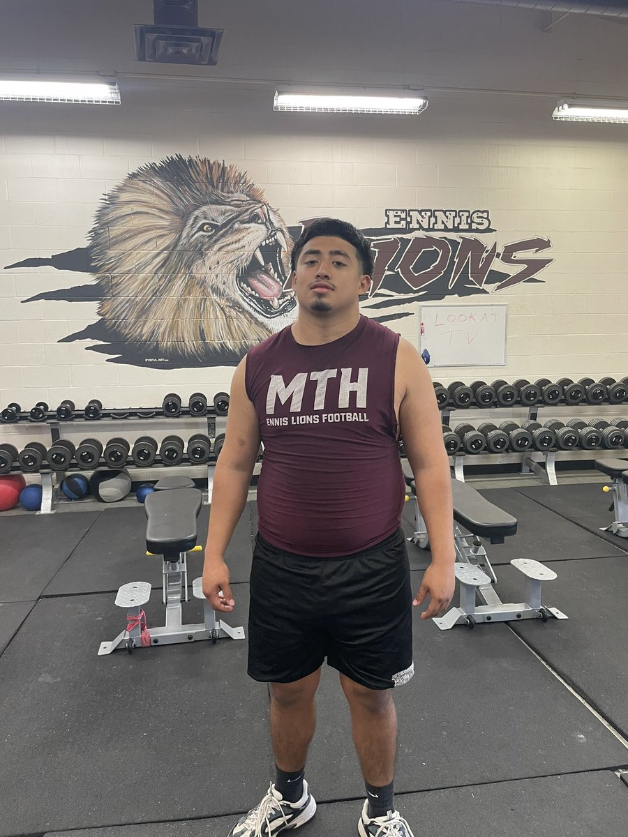 CoachAndyEHS's tweet photo. Ennis Lion OL Dawg of the week.  Manny Villa. Dude has strung together some great days of offseason.  Keep working!  #makemquit #mth https://t.co/2L0ivZHLx9