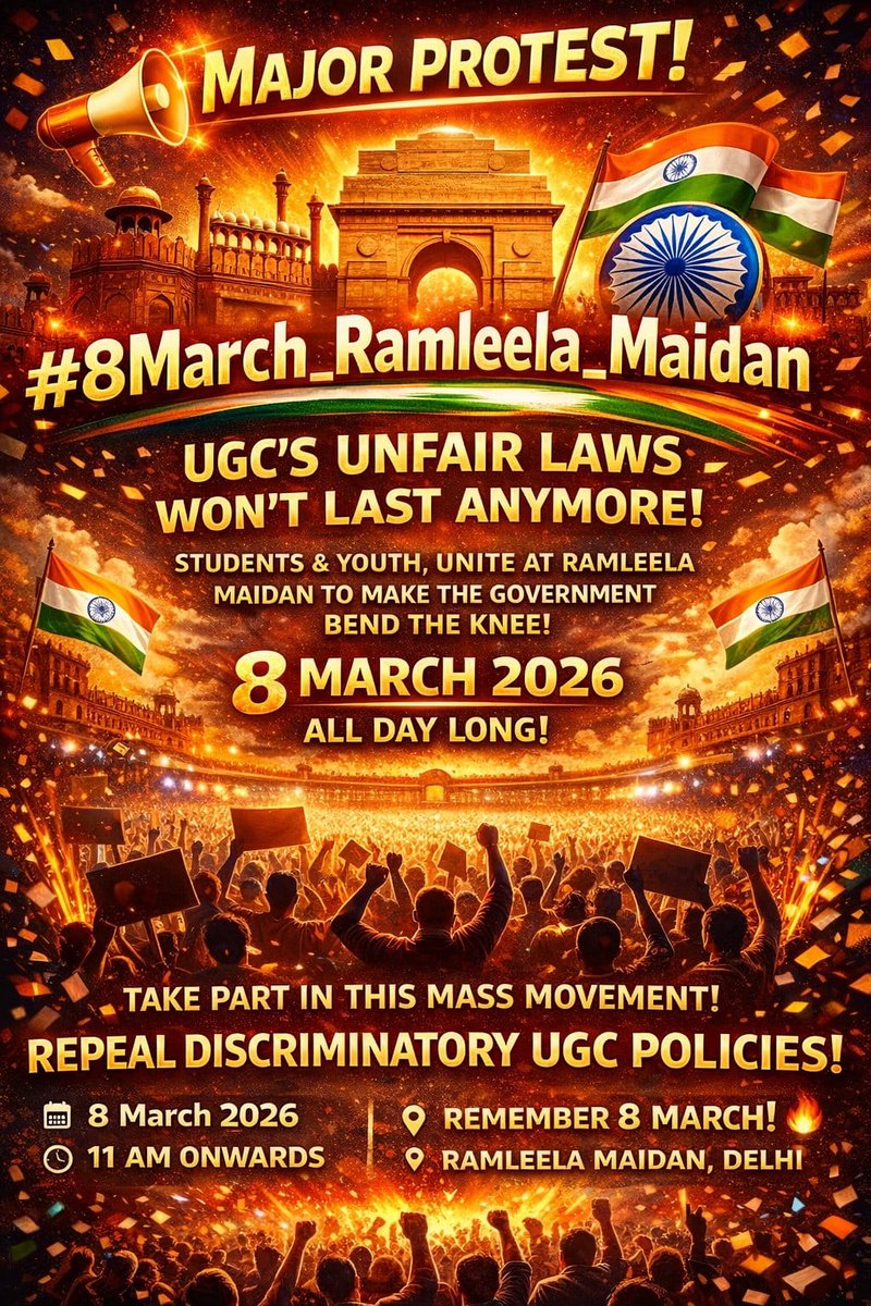garvit_sethii's tweet photo. General Category has no right to protest in this country.

When Bhim Army vandalizes streets, it’s tolerated.
When people protest during the CAA, it’s allowed.
When the Farmers protest for months, it’s accepted.
Welcome to “New India” under Narendra Modi!
#8March_Ramleela_Maidan https://t.co/jsVo8TppRq