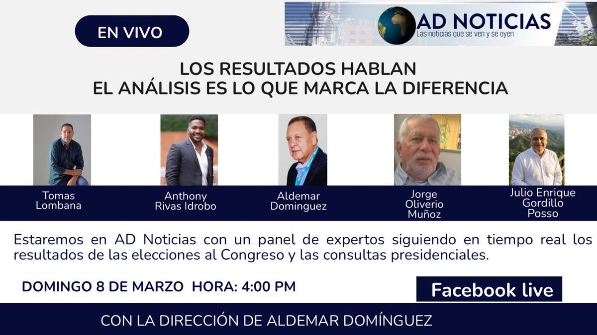 ADnoticias_'s tweet photo. #elecciones. La más completa información con el análisis de expertos sobre el proceso electoral de este domingo 8 de marzo.  desde las 7 de la mañana.
En elecciones somos los primeros
Radio viva 1290 AM
Multicanal Television
https://t.co/FrxoxXAK67
Facebook- YouTube https://t.co/XdzQgSPyYh