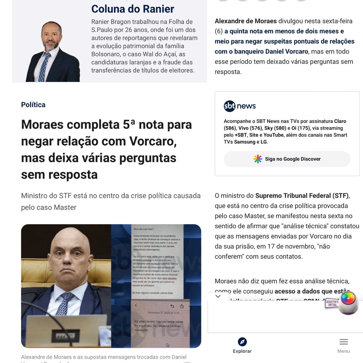 Moraes completa 5ª nota para negar relação com Vorcaro, mas deixa várias perguntas sem resposta sbtnews.sbt.com.br/colunas/coluna…
