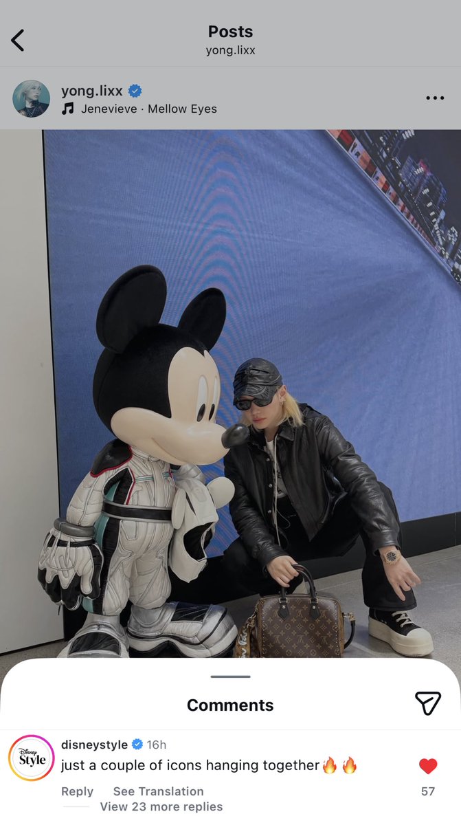 📸 Disney Style official instagram account liked and commented on FELIX’s post:

“just a couple of icons hanging together🔥🔥”

FELIX FASHION TRAILBLAZER
#FELIXxLouisVuittonPFW #FELIX <a href="/LouisVuitton/">Louis Vuitton</a>