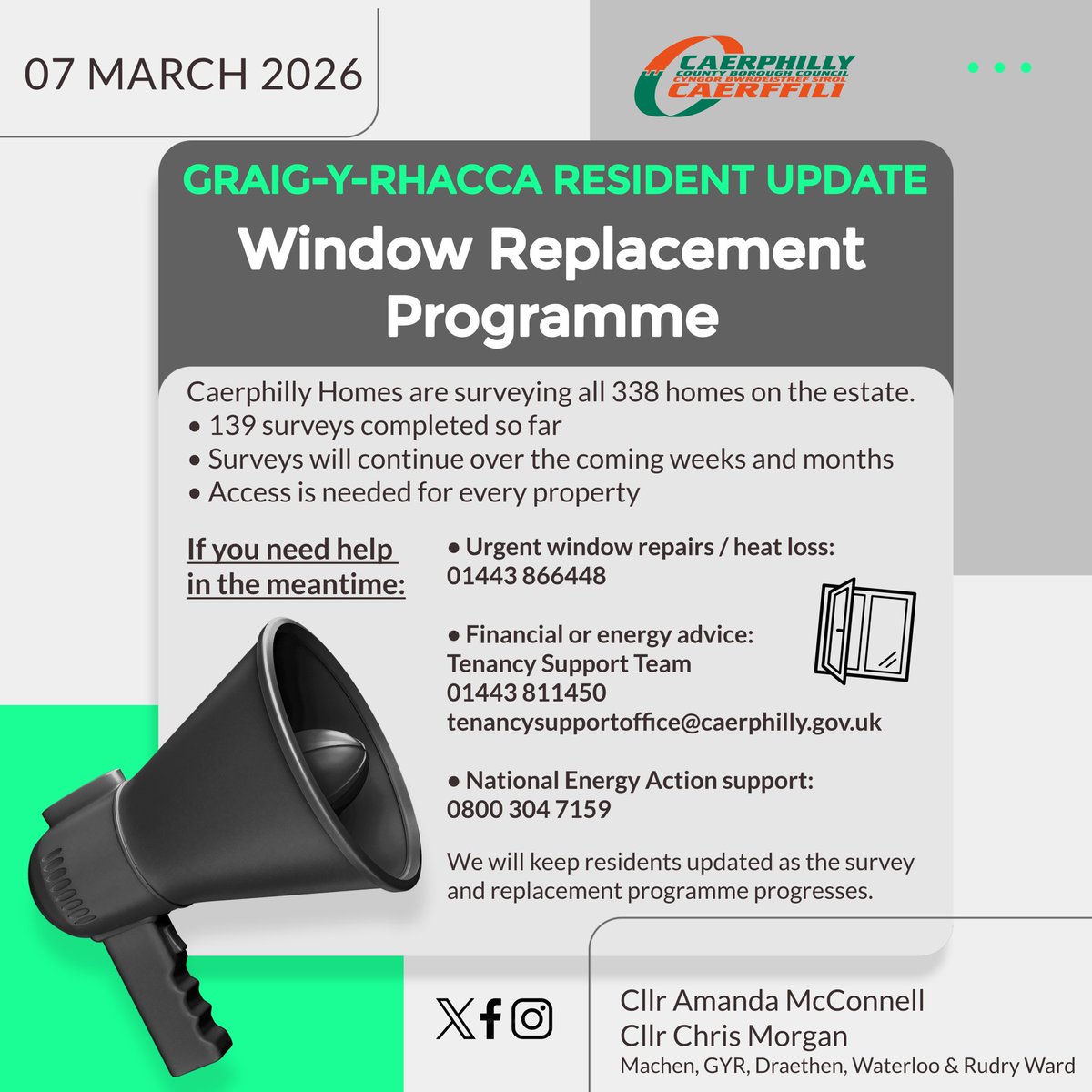 McConAmanda's tweet image. 🪟 GRAIG-Y-RHACCA WINDOW SURVEY UPDATE 🪟

We will keep residents updated as the survey and replacement programme progresses.

#MachenRudryWard #CaerphillyHomes #CCBC