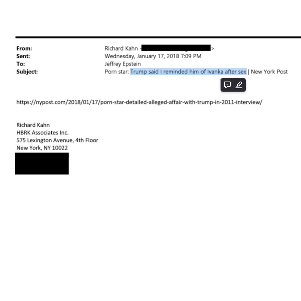 According to a newly released email in the Epstein Files 

A P*rnstar mentioned - "Trump said I reminded him of Ivanka after sex"

She is the second child of Donald Trump btw