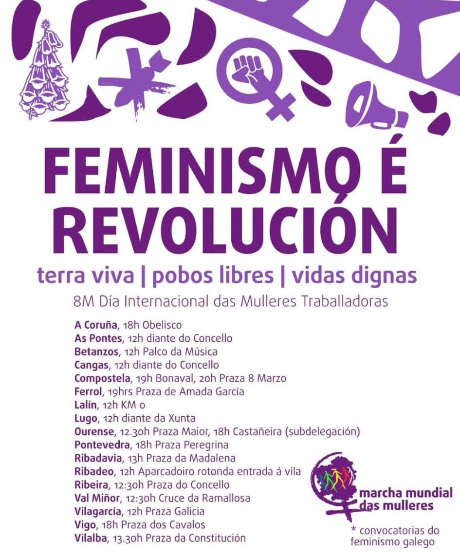 📢🪧 Este #8M saímos á rúa! 

Queres sumarche? Dime en que parte de Galicia estás e direiche a que #manifestación podes unirche (como nós) 👇

#NinUnPasoAtrás
#NiUnPasoAtrás
#8Marzo 
#8M2026 
#Feminismo 
#DDHH