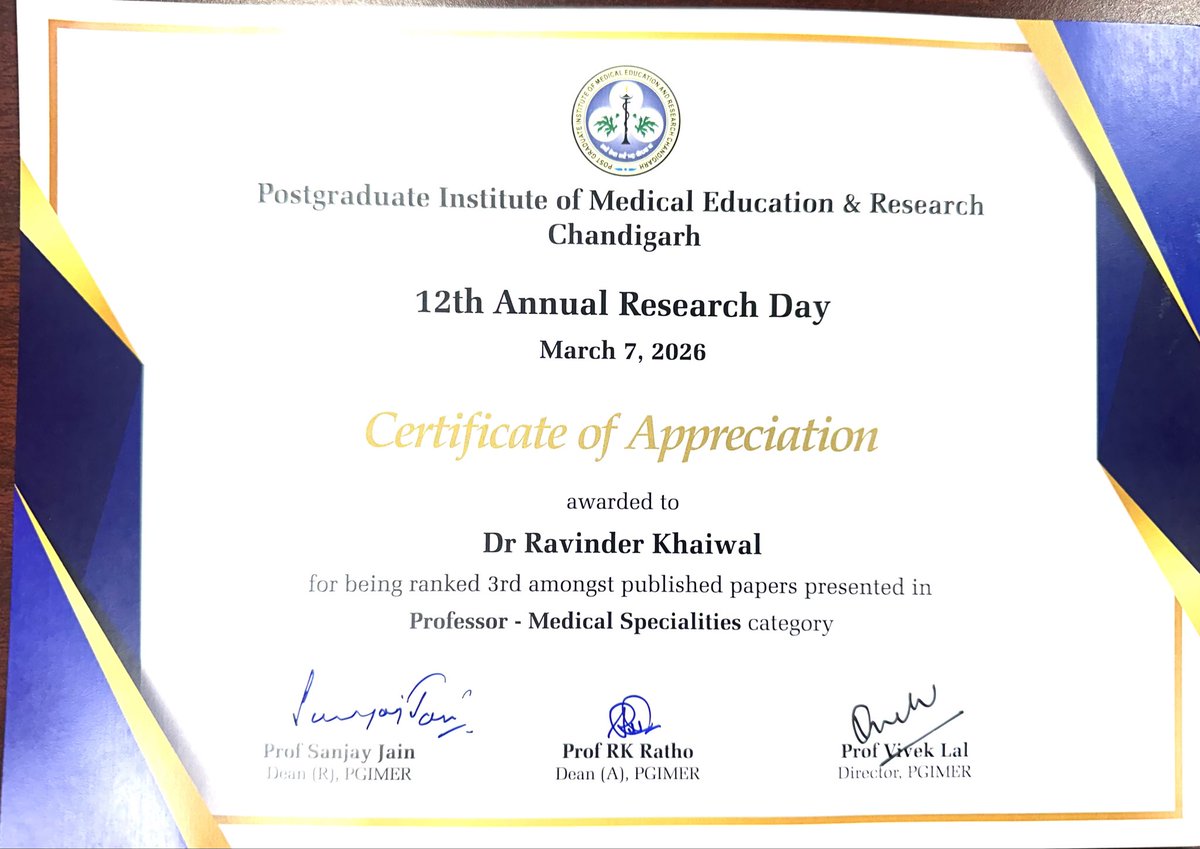KhaiwalPGI's tweet image. Honoured to receive the Best Research Award at the 12th Annual Research Day of #PGI, Chandigarh, for our paper on #UniversalAQI in Environment International. 

Also showcased KleanLungs, a crop-residue based innovation for cleaner indoor air.

Thanks all🙏
#CleanAir #AirPollution