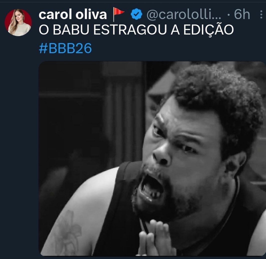 Quando o Babu andava com o grupo favorito, era tratado como herói da edição. Agora virou problema? Surreal. A hipocrisia dessa galera chega a ser engraçada. Eu me divirto. 🎪 🤣