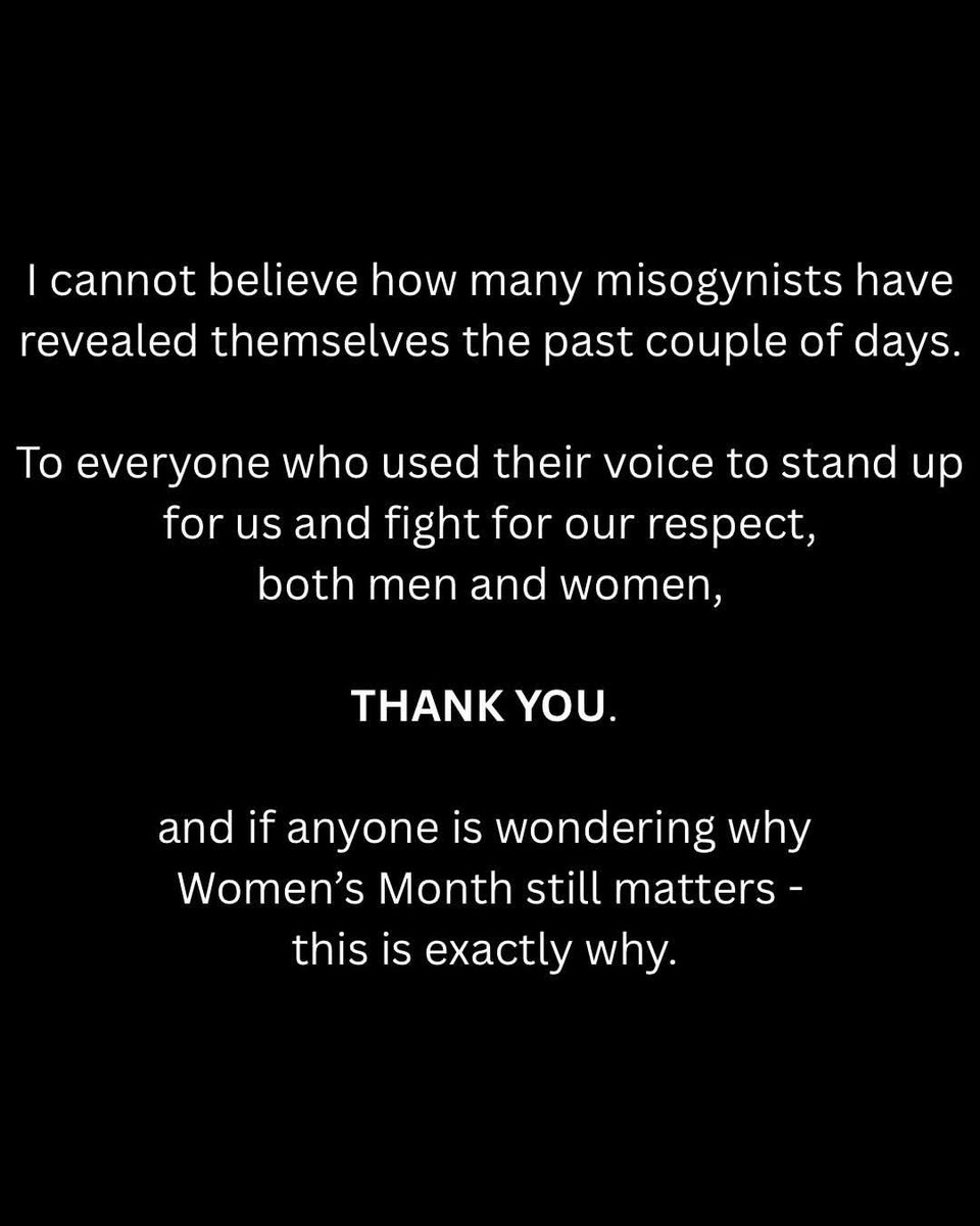 pantherawolf's tweet photo. This is going to be a long non-nsfw post so if you don't care for that you can simply skip this, but if you care about women or are woman I feel like this is something for you to read.

Some of you may say this isn't the platform or environment to post something like this, but I believe it is. Despite the fact that we all here are sw and therefor are sexualized on a daily, doesn't mean we do not deserve respect or decency in the simplest way, shape and form.

As most of you know, I was born and raised in the Philippines. If you aren't familiar with that country it is where family members of people like Olivia Rodrigo, Hailee Steinfeld, Nicole Scherzinger, H.E.R. and Saweetie are from. Do you recognize the beautiful sound of Princess Jasmine from Aladdin and Mulan's singing? If you do the woman behind that voice is Lea Salonga, born and raised in the Philippines and still currently living there. 

In my country, unfortunately, misogyny has a home. It has a home because truck drivers will whistle and catcall you on the street as long as you are a female. And when I say as long as you are a female, they don't even care if you're in your HIGH SCHOOL UNIFORM. I've witnessed it and have been a victim of it myself for the many years I've lived and walked publicly on the streets of my country. If you think that's bad, almost half if not most of our country's leaders are the same. Misogynistic men who put women as second. Men who are married and still choose to OPENLY hurt and embarrass their wives by going after younger women and waving off their mistakes as "rumors" or "scandals". I could name so many of them, hell, our former president Duterte who is currently being sued for crimes against humanity by ICC was very much one of them, and yes, he has a daughter who does not seem to care for her father's antics, and sadly yes, she is the CURRENT vice president of the country. But let me introduce you to two people today.

Anne Curtis-Smith, a well loved and celebrated actress, host, model, daughter, mother and wife. Not only is she beautiful, but she is talented, funny, loved by not just her family and friends but thousands of Filipinos and someone who despite not being fully Filipino, embraces and loves our country more than anything.

And Mr. Bong Suntay, unfortunately the representative of Quezon City's 4th District, yes a politician, a leader. A married man with 4 children, a man who attended one of the elite universities back home. An educated man. An educated man who does not only hold assault charges from pistol whipping an innocent person in 2001, but also a man who made sexual and misogynistic remarks about Anne. 

And where do you ask he made such remarks? March 3, 2026 at a House Committee of Justice hearing against VP Sara Duterte, using his "imagined desires" about the actress when he encountered her at a local mall as an example... Yes, he did this not only in a public forum but a professional one, at a setting where the leaders of a country speak on important subjects.

When called out he decided to disguise it as an innocent remark, but like every politician, he is once again making the Filipino people "stupid" in thinking we do not understand what he truly meant by those remarks.

Filipinos are smarter than you think. How sad it is to think our own leaders think we are stupid enough to be fooled.

But, onto what this post really is about. Anne finally spoke out on what he had said. Below is a portion of what she has said on the issue, and I feel like its an important read for many, especially to us women. To remind ourselves that misogyny and ultimately disrespect targeted towards us but hidden as "jokes" or "innocent remarks" happen every single day everywhere. Sometimes we notice it, sometimes we don't. Why don't we notice it? Because it becomes such a norm that we find ourselves being used to it. AND THAT IN ITSELF IS WRONG. We should not be used to it, we should not allow it to happen or let it be as if we're simply breathing in air. Its 2026 and still misogyny and disgusting people like Suntay exist within our world and even hold important roles in our government. We all can name a few politicians from different countries that are just like Suntay. These are people who don't even see us as equals let alone humans. They see us as property, as "designs" or "background" to make them look better, feel better etc. We are only seen for providing pleasure and whatever else is expected of a housewife. My country, the Philippines, is an unfortunate victim of regular misogyny and abuse towards women. Anne said it herself, "From a culture that still asks women to laugh it off, to not be so sensitive and to pick their battles" this is what an everyday Filipina goes thru, and I'm pretty sure many women around the world can relate to it in some way. This is a norm that I have witnessed myself in my home country for many many years. I've long left it, but every time I do come back, nothing has changed. The catcalls are still there, domestic violence against women is still there, men treating women like second class citizens and so on. They expect our women to be strong and weak at the same time. They expect our women to be strong because they don't care enough to be there for their women or help but they expect us to be "weak" so we can massage their egos and make them feel like a man.

Let what Anne Curtis-Smith said in regards to what Suntay said be a reminder to us women that we should not sit still and allow men to treat us this way. Even in the world of sw. Yes here we work to please men, but it does not mean we should take in any form of disrespect. I don't think I need to go any more specific with this because many of us have experienced and know exactly what I mean when I say we are treated less than as a sw. We should not allow those leading our countries treat us any less, to decide on what we deserve as our rights or how we should act, especially if you are a taxpayer. Women are taxpayers, like Anne said. The seat that these politicians are on are paid for by you. And even if you aren't a taxpayer, does not mean you should allow disgusting humans to belittle you, to treat you like an object, property, like a speck of dirt on the side of the road or on the corner of a room. Remind yourself that you are capable of so much, from bringing in human life, to enduring pains that men cannot even fathom, to living your life as freely as you should. We are given free will, we are given opportunities, we should not let that go to waste and we should not let people like Suntay take that away or dangle it in front of us like bait only to go back on their words.

Remind yourself everyday that you deserve just as much as they do. That you hold an important place on this planet. That without you, many of them may not even be here today. Remind yourself that you are more than just a woman, you are a human being capable of so much and many more.