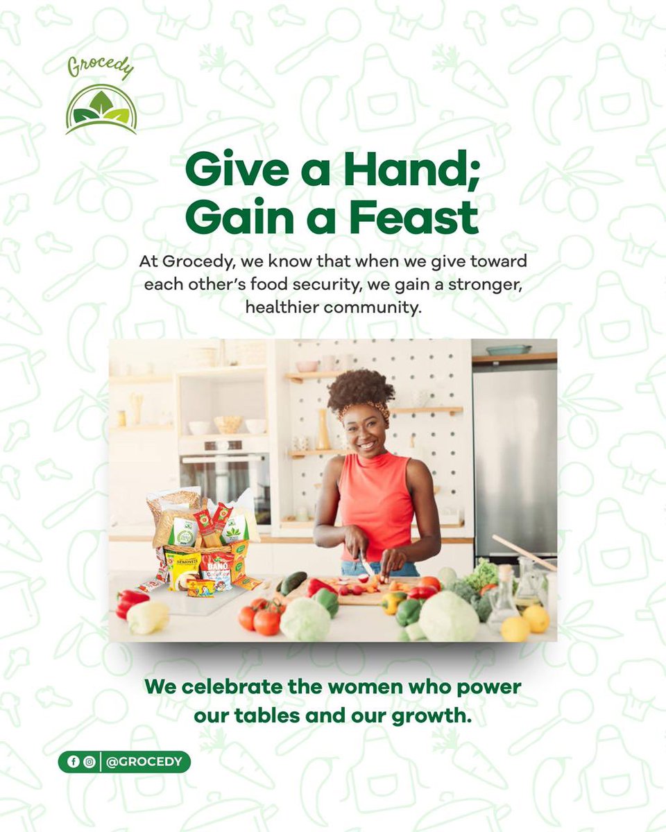 Behind every meal is a story of strength and care.

This International Women’s month, we’re celebrating the incredible women who nourish our families and fuel our community’s growth.

Give a hand today and help us turn a simple meal into a shared feast. 🍲✨

#Grocedy  #IWD2026