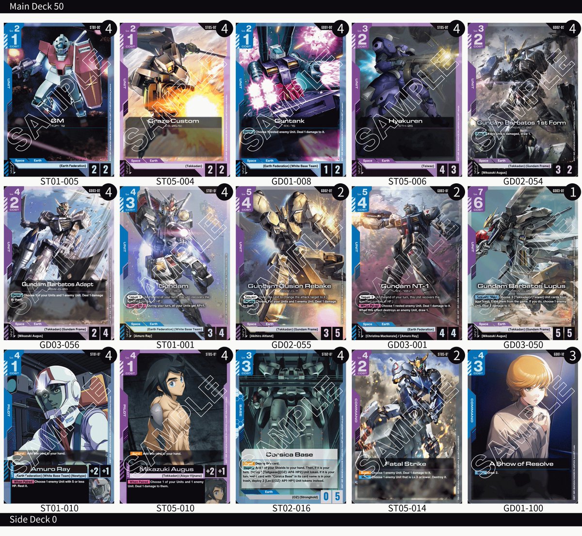 TopDeckTCG22's tweet photo. NEWTYPE 2026 Mission 1 Winner Decklist     
7 Mar 2026  
(Double Kill TCG)        
R1 Blue Red (Banshee Control)   
R2 Green Red (Clan)  
R3 Blue Purple (Barbatos Aggro)
R4 Blue Red (Banshee Control)  
R5 Blue Purple (Midrange)    

Decklist by - MasterJ https://t.co/Msr7zYIgTi