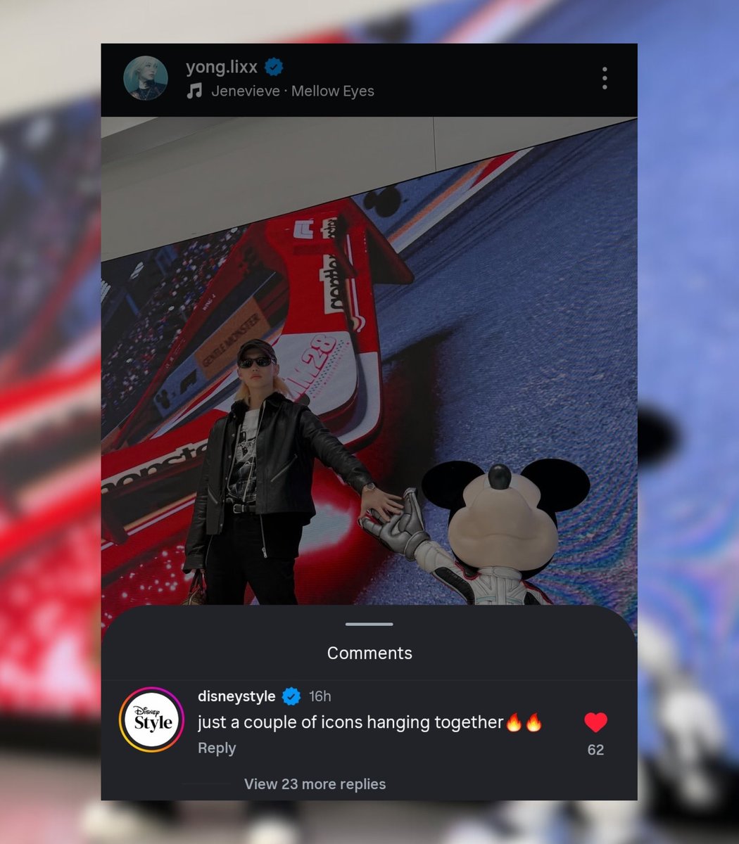 Disney Style, the official fashion-focused account connected to Disney, liked and commented on #FELIX Instagram post. 

“just a couple of icons hanging together 🔥🔥”

FELIX FASHION TRAILBLAZER
#FELIXxLouisVuittonPFW #FELIX 
<a href="/LouisVuitton/">Louis Vuitton</a>