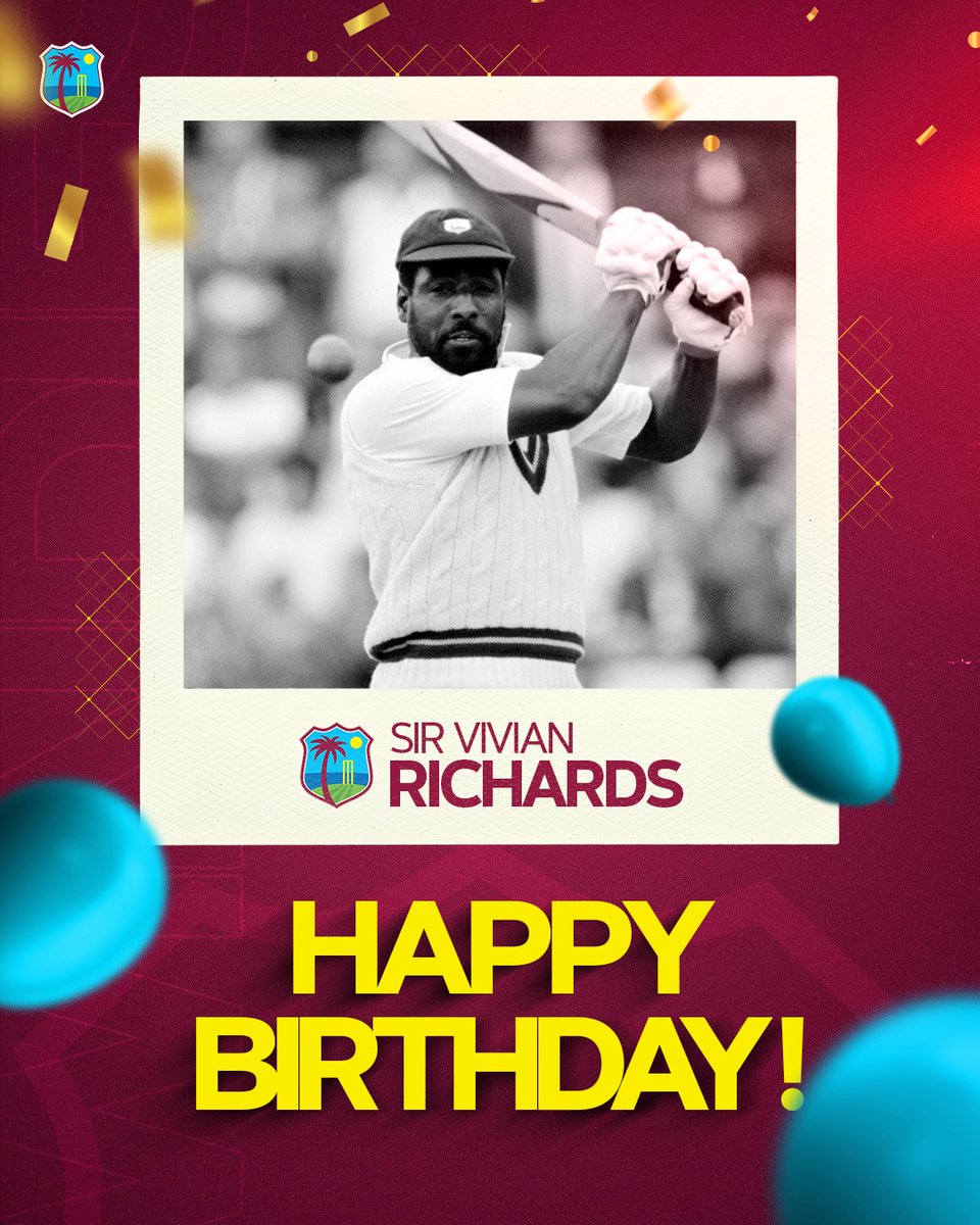 Happy birthday to the legendary Master Blaster, Sir Vivian Richards.🎂 

🔹15,261 Int'l runs
🔹35 Int'l centuries 
🔹Most centuries in a calendar year for West Indies in Test

#MenInMaroon
